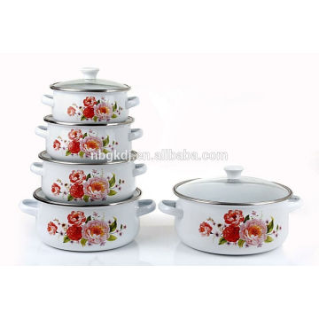 5pcs porcelaine émail ustensiles de cuisine cassrole avec double poignée